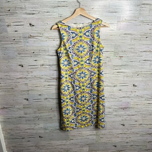Chetta b midi yellow blue dress pattern print size 2